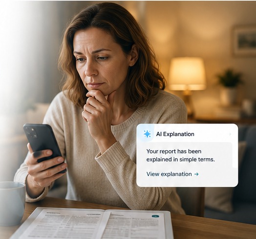 Woman reading a medical report on her phone